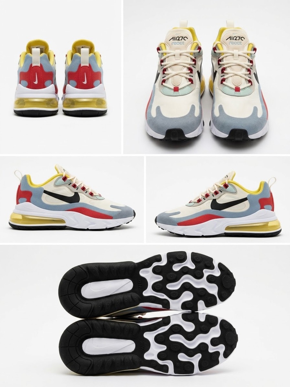 Nike Kids Air Max 270 React - Cream, Blue, Red, Yellow, Black